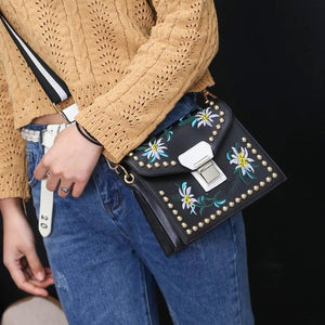 The Embroidery Flower Leather Handbag